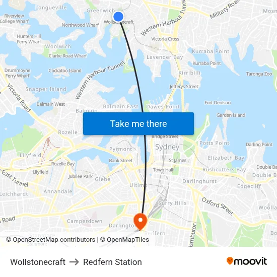 Wollstonecraft to Redfern Station map