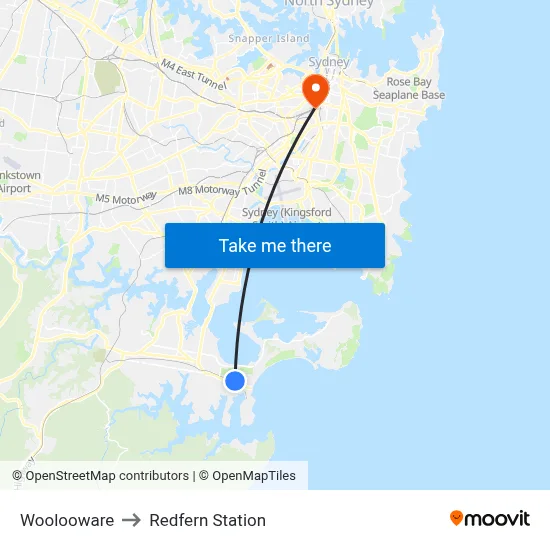 Woolooware to Redfern Station map