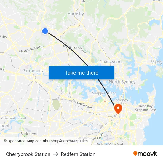 Cherrybrook Station to Redfern Station map