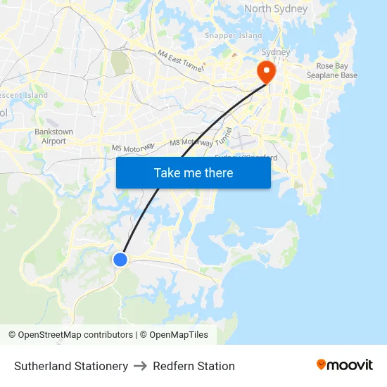 Sutherland Stationery to Redfern Station map