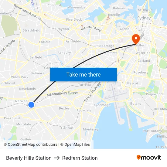 Beverly Hills Station to Redfern Station map