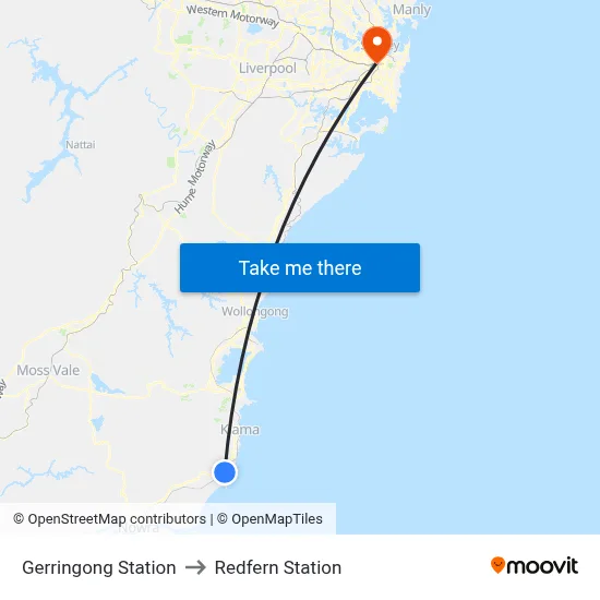 Gerringong Station to Redfern Station map