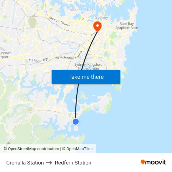 Cronulla Station to Redfern Station map