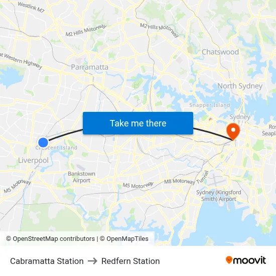 Cabramatta Station to Redfern Station map
