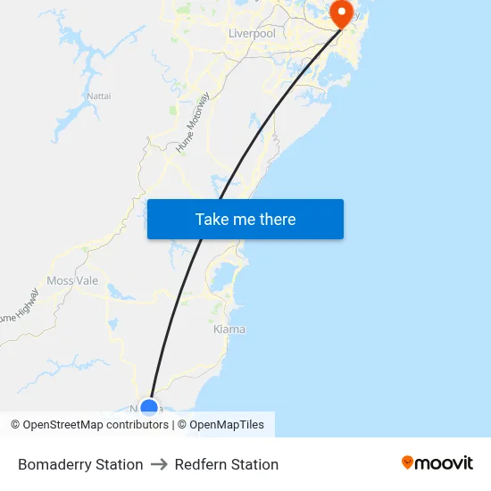 Bomaderry Station to Redfern Station map