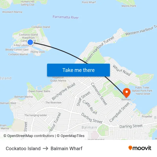 Cockatoo Island to Balmain Wharf map
