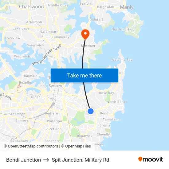 Bondi Junction to Spit Junction, Military Rd map