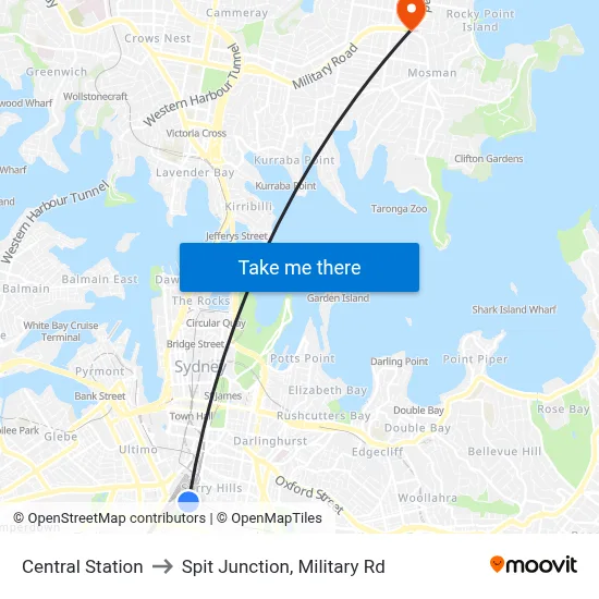 Central Station to Spit Junction, Military Rd map