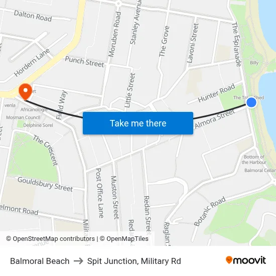 Balmoral Beach to Spit Junction, Military Rd map