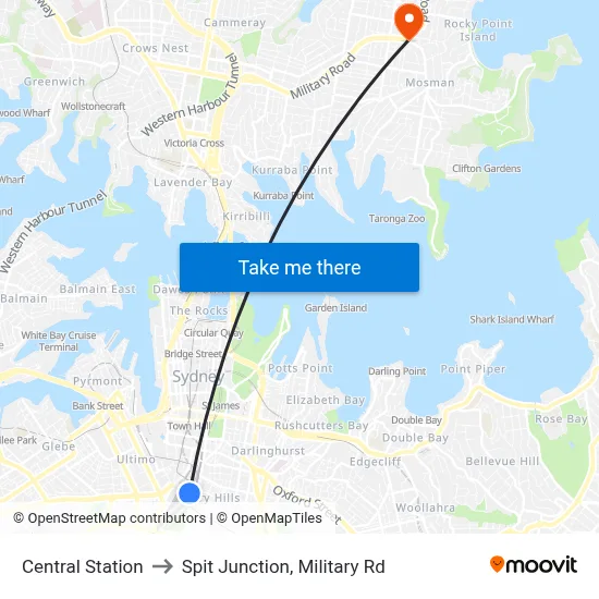 Central Station to Spit Junction, Military Rd map