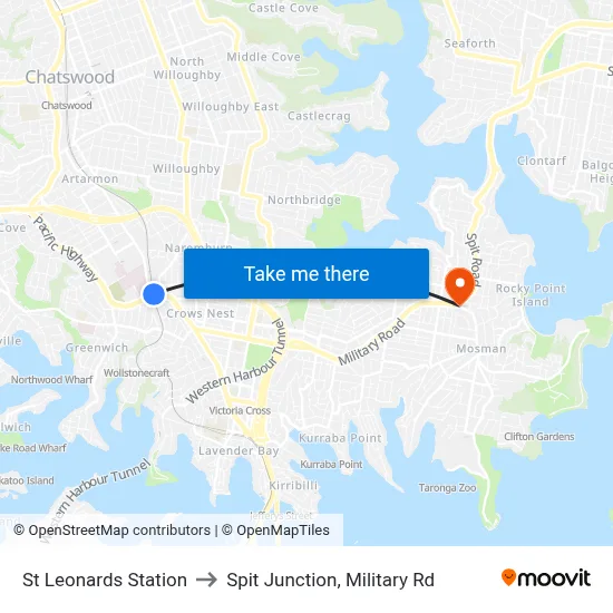 St Leonards Station to Spit Junction, Military Rd map
