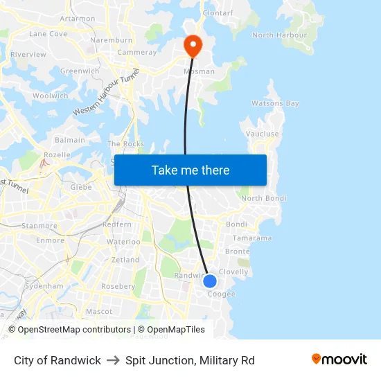 City of Randwick to Spit Junction, Military Rd map