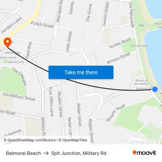 Balmoral Beach to Spit Junction, Military Rd map