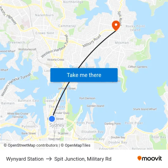 Wynyard Station to Spit Junction, Military Rd map