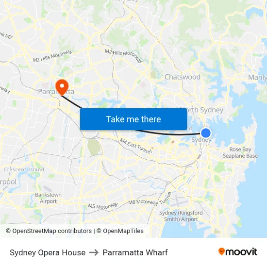 Sydney Opera House to Parramatta Wharf map