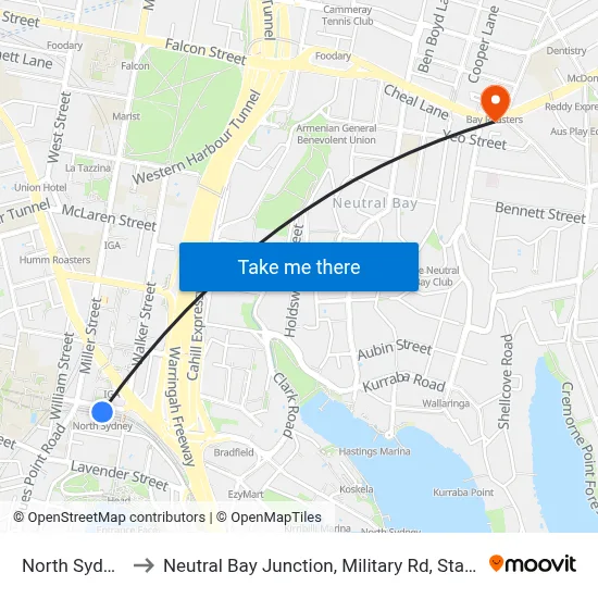 North Sydney to Neutral Bay Junction, Military Rd, Stand B map