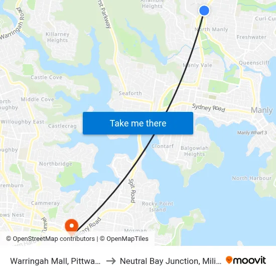 Warringah Mall, Pittwater Rd, Stand D to Neutral Bay Junction, Military Rd, Stand B map