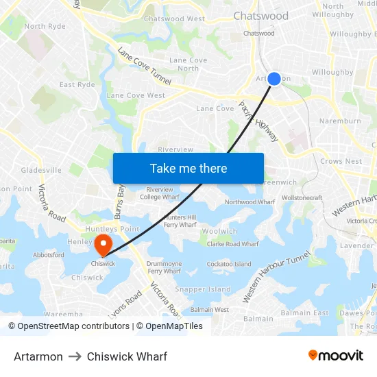 Artarmon to Chiswick Wharf map