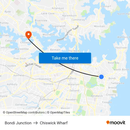 Bondi Junction to Chiswick Wharf map
