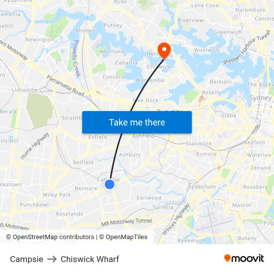 Campsie to Chiswick Wharf map