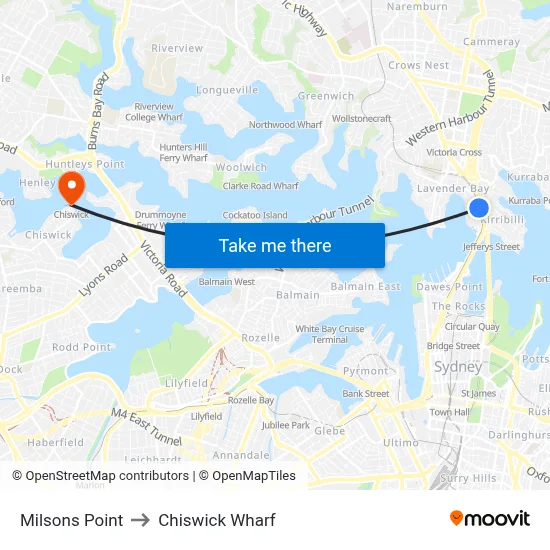 Milsons Point to Chiswick Wharf map
