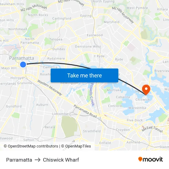 Parramatta to Chiswick Wharf map