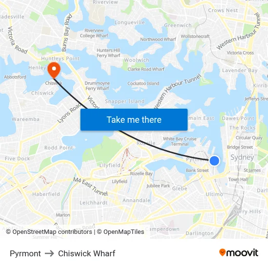 Pyrmont to Chiswick Wharf map