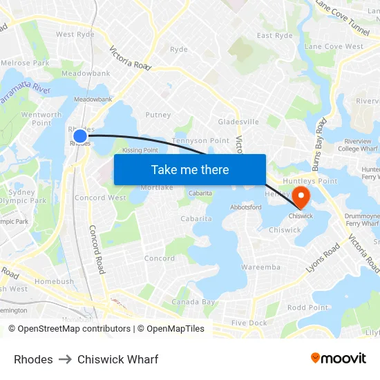 Rhodes to Chiswick Wharf map