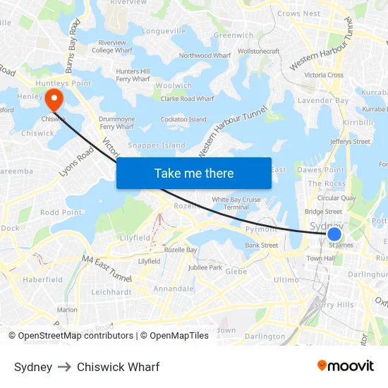 Sydney to Chiswick Wharf map
