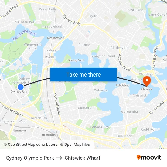 Sydney Olympic Park to Chiswick Wharf map