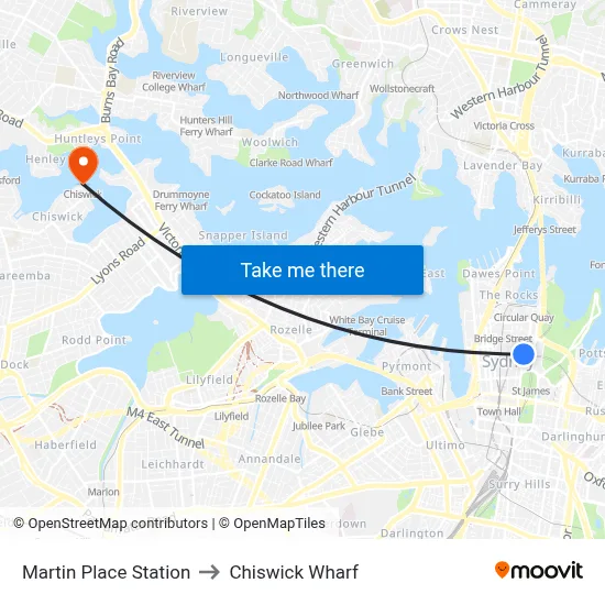 Martin Place Station to Chiswick Wharf map