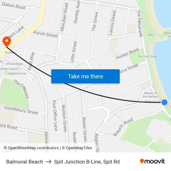 Balmoral Beach to Spit Junction B-Line, Spit Rd map