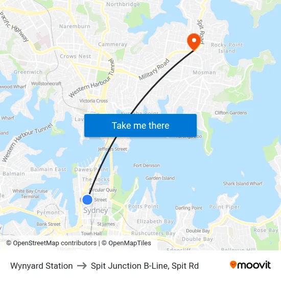 Wynyard Station to Spit Junction B-Line, Spit Rd map