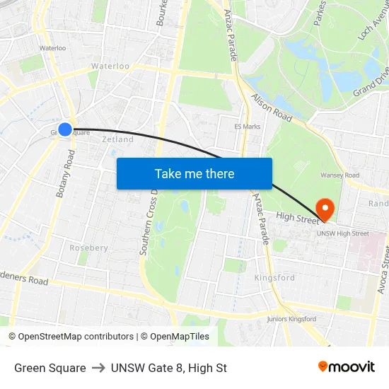 Green Square to UNSW Gate 8, High St map