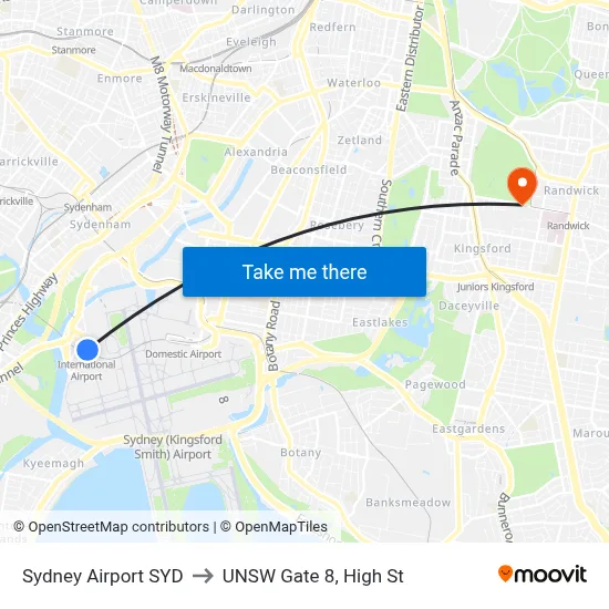 Sydney Airport SYD to UNSW Gate 8, High St map