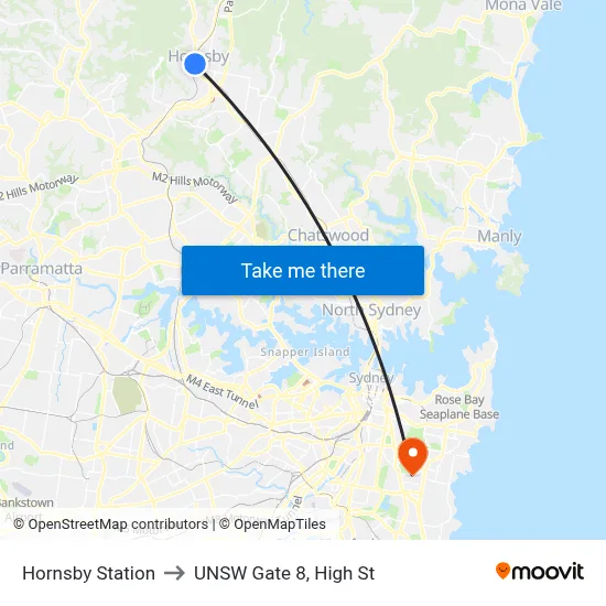 Hornsby Station to UNSW Gate 8, High St map