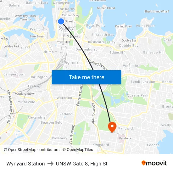 Wynyard Station to UNSW Gate 8, High St map