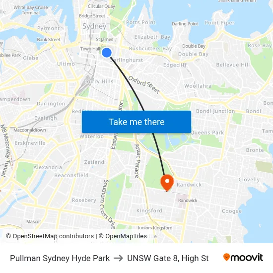 Pullman Sydney Hyde Park to UNSW Gate 8, High St map