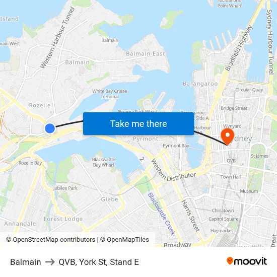 Balmain to QVB, York St, Stand E map