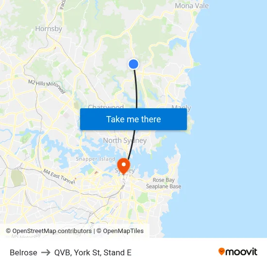 Belrose to QVB, York St, Stand E map