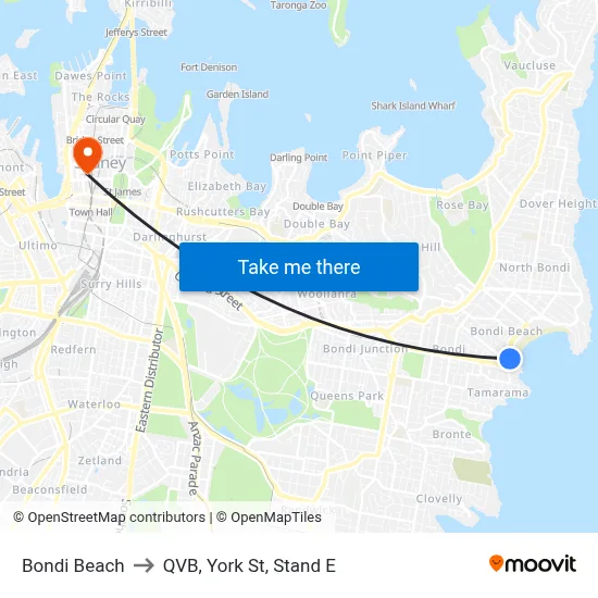 Bondi Beach to QVB, York St, Stand E map