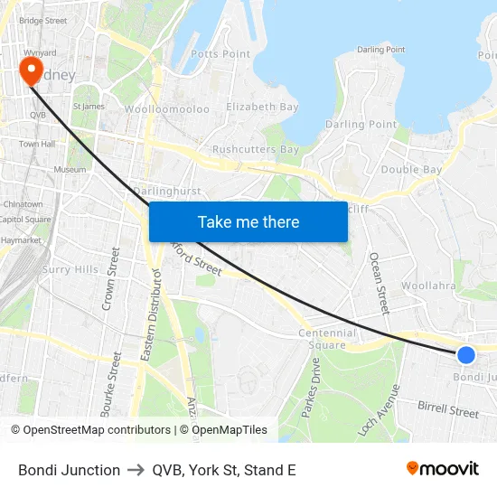 Bondi Junction to QVB, York St, Stand E map