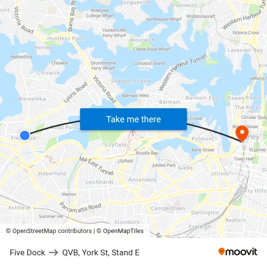 Five Dock to QVB, York St, Stand E map