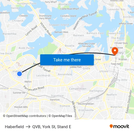 Haberfield to QVB, York St, Stand E map