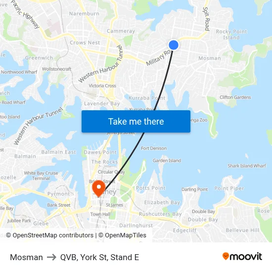 Mosman to QVB, York St, Stand E map