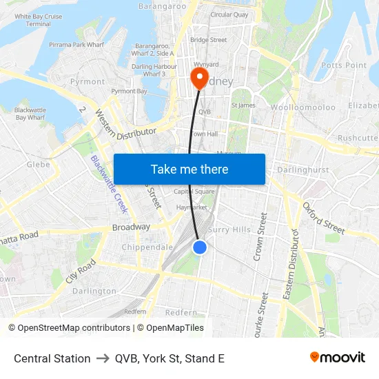 Central Station to QVB, York St, Stand E map