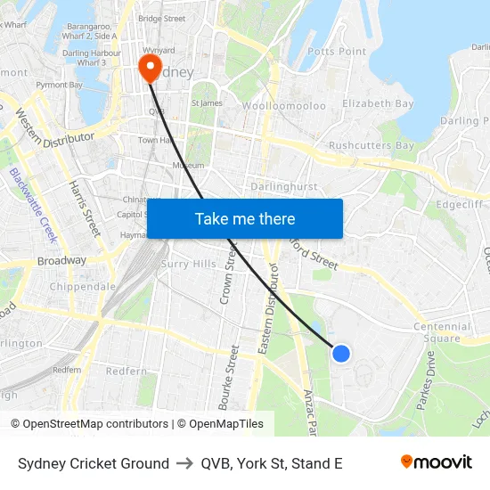 Sydney Cricket Ground to QVB, York St, Stand E map