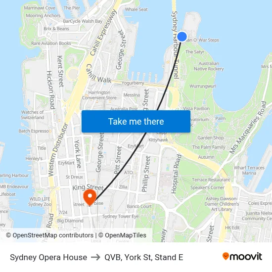 Sydney Opera House to QVB, York St, Stand E map