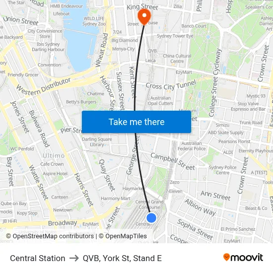 Central Station to QVB, York St, Stand E map