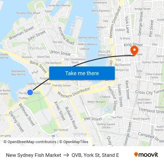New Sydney Fish Market to QVB, York St, Stand E map
